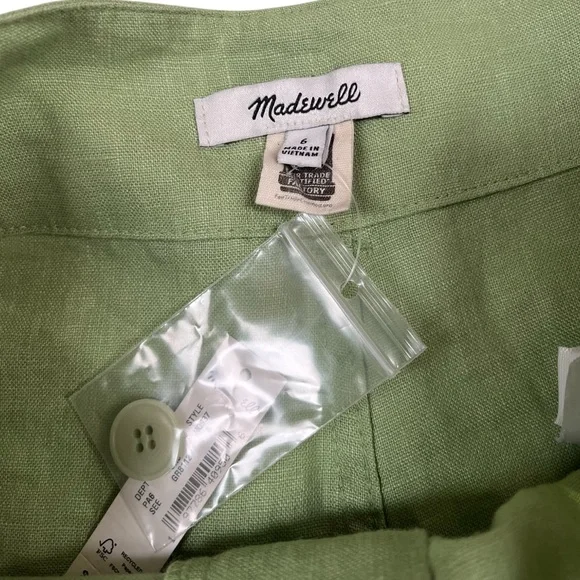 Madewell 100% Linen Paperbag Shorts Tie-Front Women's 6 Seedling Green NWT - Picture 3 of 7